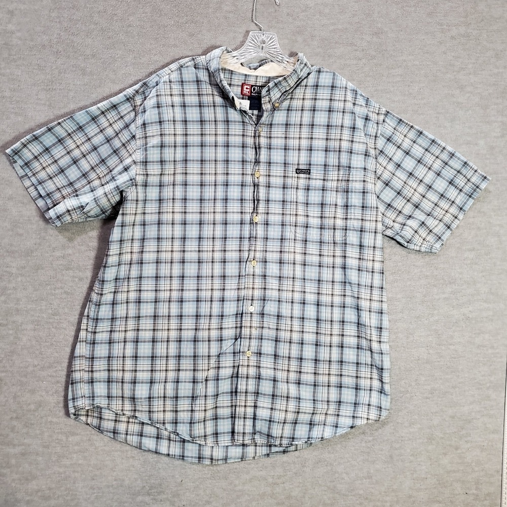 VINTAGE Chaps Ralph Lauren Men Button Up Shirt 2XL Blue Plaid Short Sleeve READ